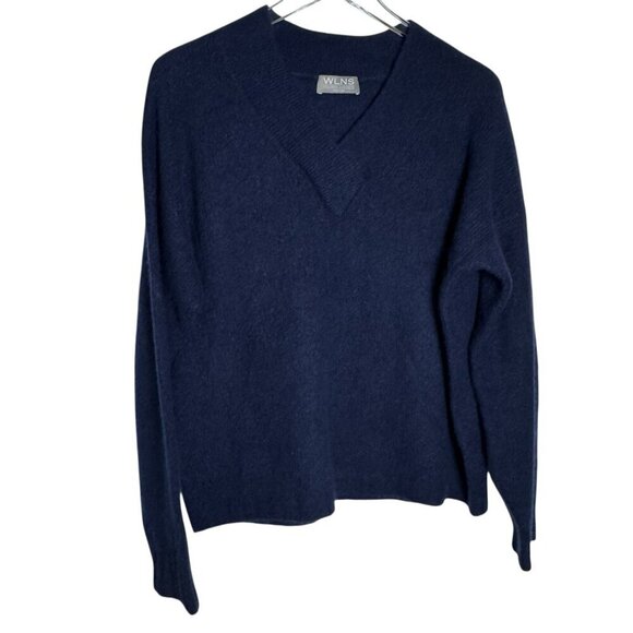 WLNS Wellness cashmere womens size XS cashmere sweater navy blue v-neck SOFT - Picture 2 of 8